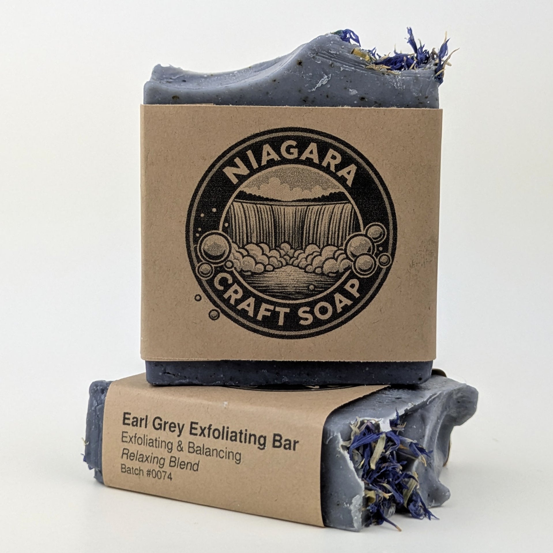 Niagara Craft Soap made soap bar with craft paper packaging on a white background