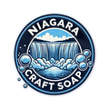 Logo of Niagara Craft Soap with a waterfall illustration on a blue background